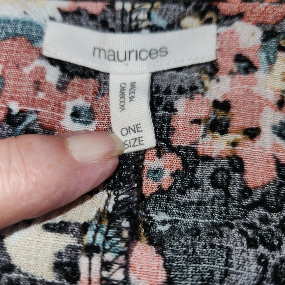 Maurices Black Floral Kimono Colorful Black One Size Shoulder Smocking Bohemiem - Picture 7 of 12